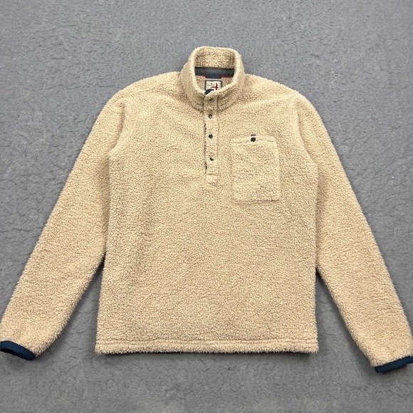 Relwen Other - Relwen Fleece Mens Small Biege Shag Pile Snap 1/4 Zip Pullover Deep Pile Sherpa